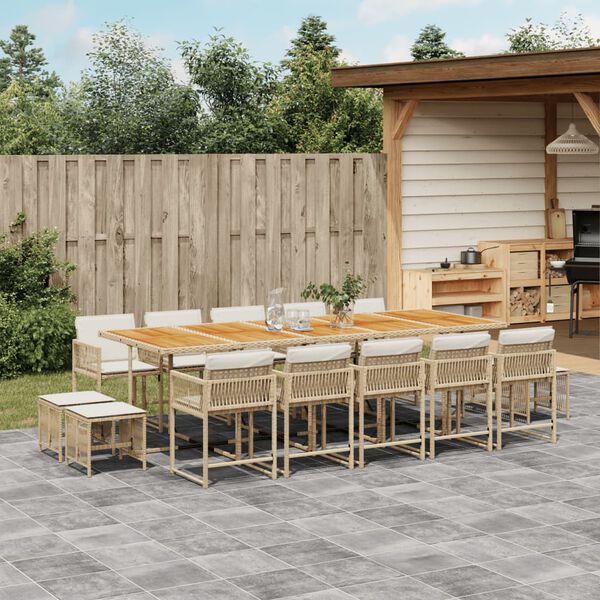 vidaXL 15-delige Tuinset met kussens poly rattan beige