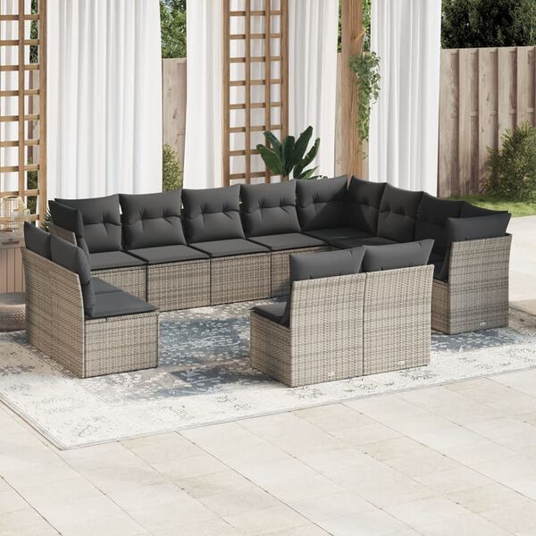 vidaXL 12-delige Loungeset met kussens poly rattan grijs