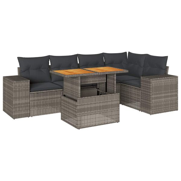 vidaXL 6-delige Loungeset met kussens poly rattan grijs