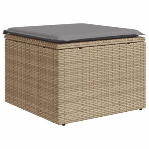 vidaXL Tuinkruk met kussen 55x55x37 cm poly rattan beige