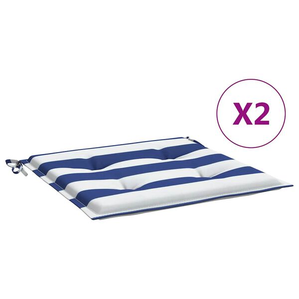 vidaXL Tuinstoelkussens 2 st gestreept 40x40x4 cm stof wit en blauw
