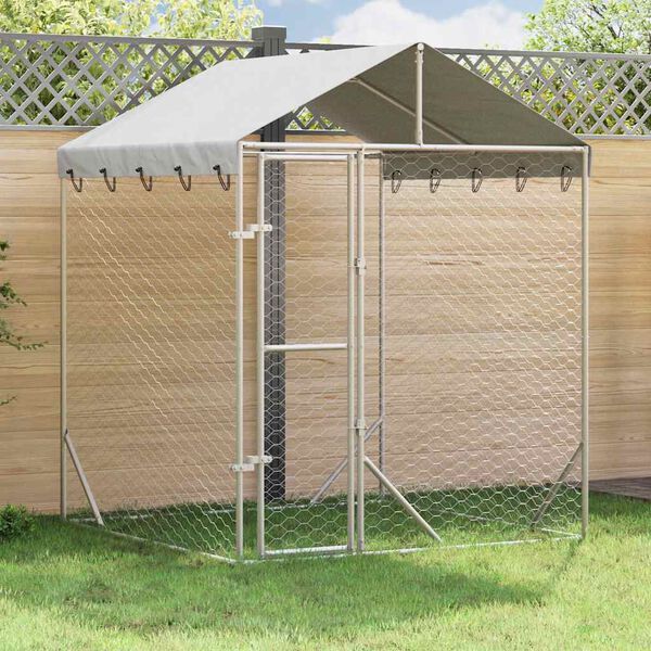 vidaXL Hondenkennel met dak 2x2x2,5 m gegalvaniseerd staal zilver
