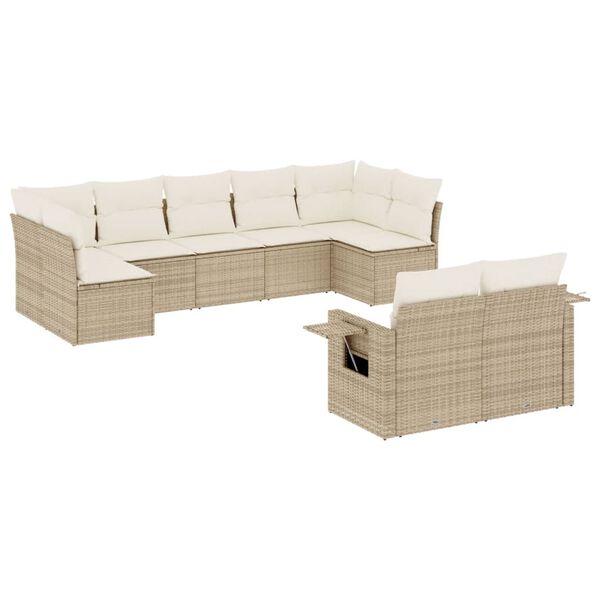 vidaXL 9-delige Loungeset met kussens poly rattan beige