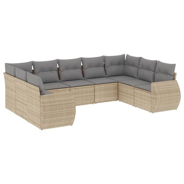 vidaXL 9-delige Loungeset met kussens poly rattan beige