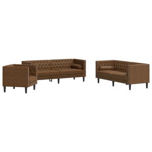 vidaXL 3-delige Loungeset Chesterfield met bolsters kunstsu&egrave;de bruin