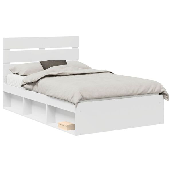 vidaXL Bedframe met hoofdeinde Wit 135 x 190 cm Massief grenenhout