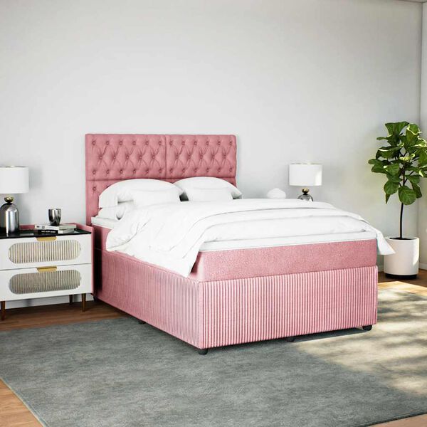 vidaXL Boxspring met matras fluweel roze 140x190 cm