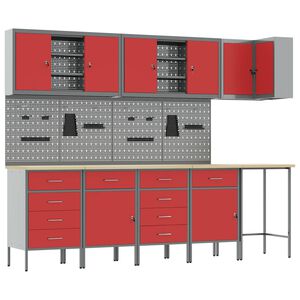 vidaXL Werkkast set met lade met plank met slot 12 pcs Zwart en Grijs