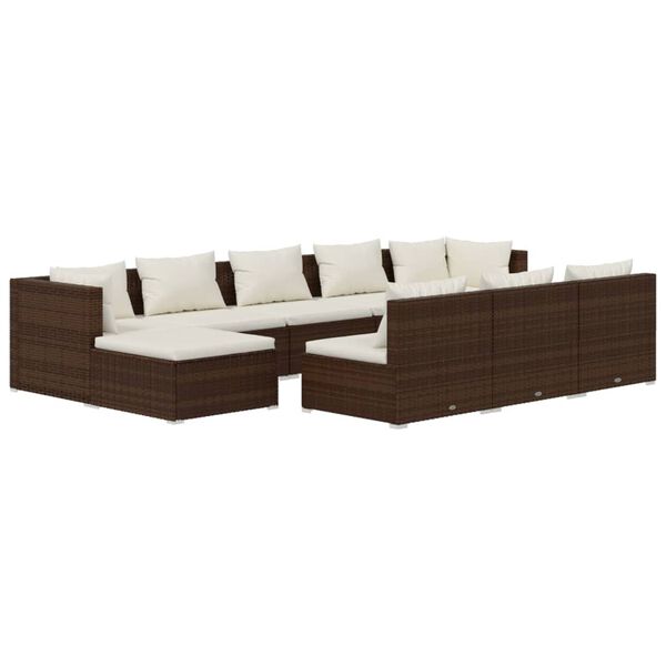 vidaXL 10-delige Loungeset met kussens poly rattan bruin