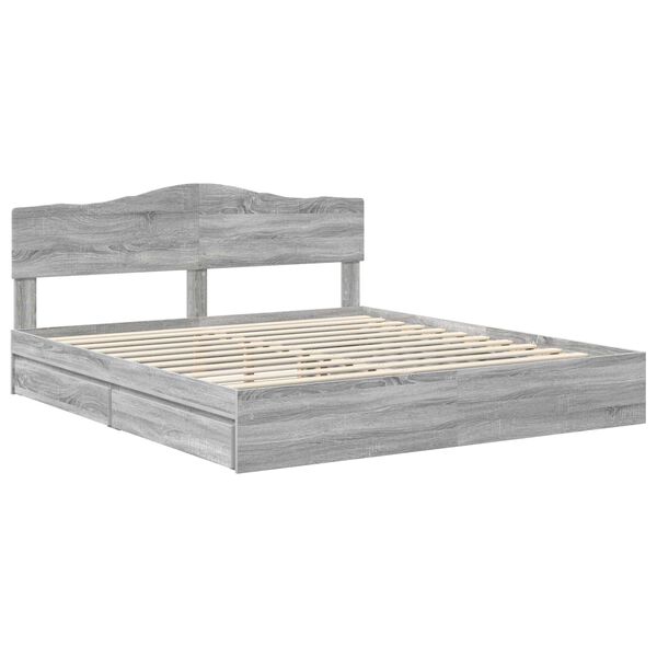 vidaXL Opslag bed met lade Grijs Sonoma 180 x 200 cm Bewerkt hout