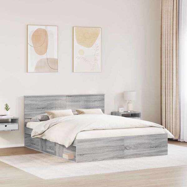 vidaXL Bedframe Grijs Sonoma 160 x 200 cm Massief grenenhout