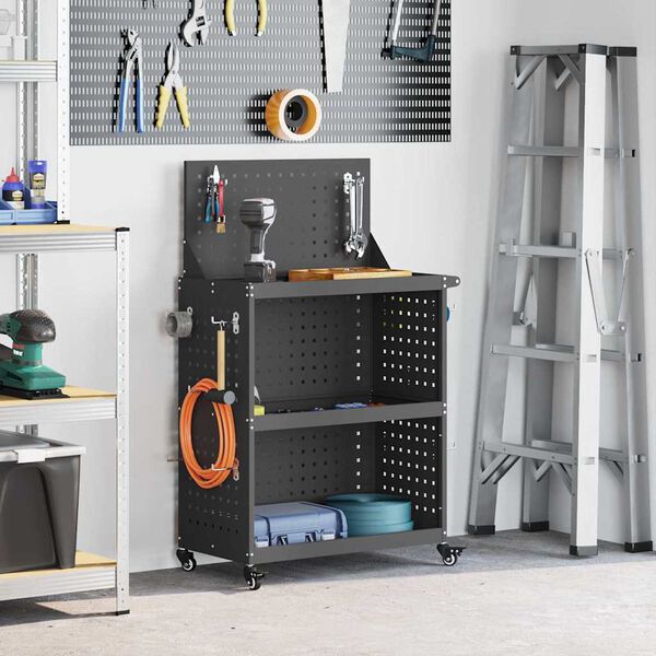 vidaXL Gereedschapswagen Zwart 65 x 35 x 111 cm Koudgewalst staal