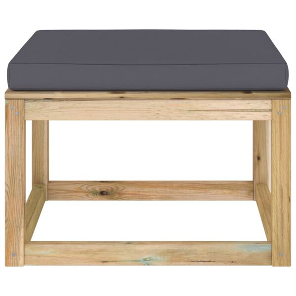 vidaXL Tuinvoetenbank met kussen groen ge&iuml;mpregneerd grenenhout