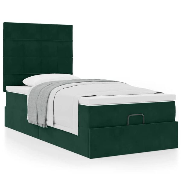 vidaXL Ottoman bed met matrassen 90x200cm fluweel donkergroen
