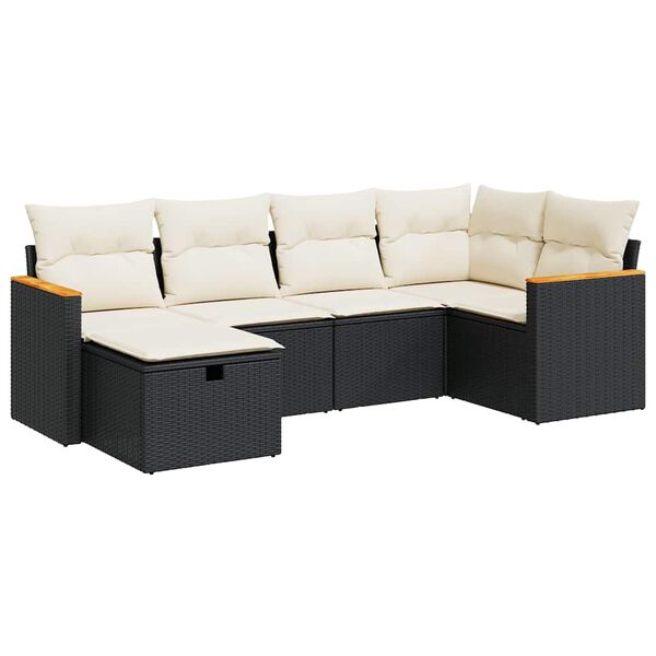 vidaXL 6-delige Loungeset met kussens poly rattan zwart