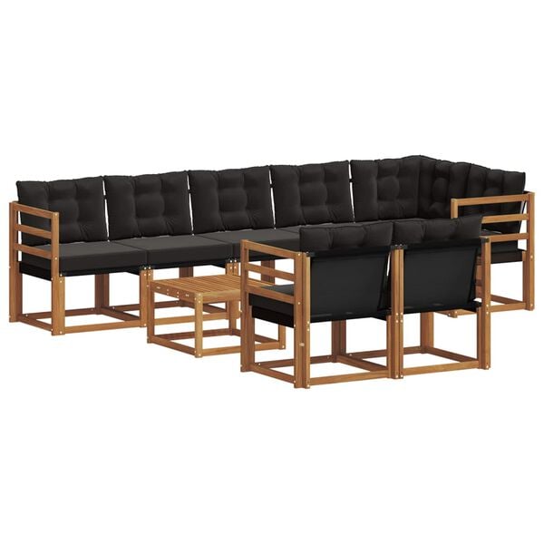 vidaXL Buiten bankenset met kussen 9 pcs Natuurlijk en Zwart