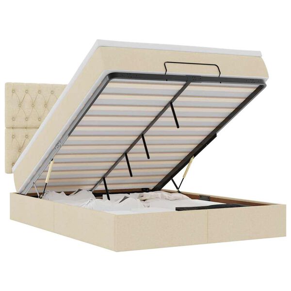 vidaXL Ottoman bed met matras 140x200cm stof crèmekleurig
