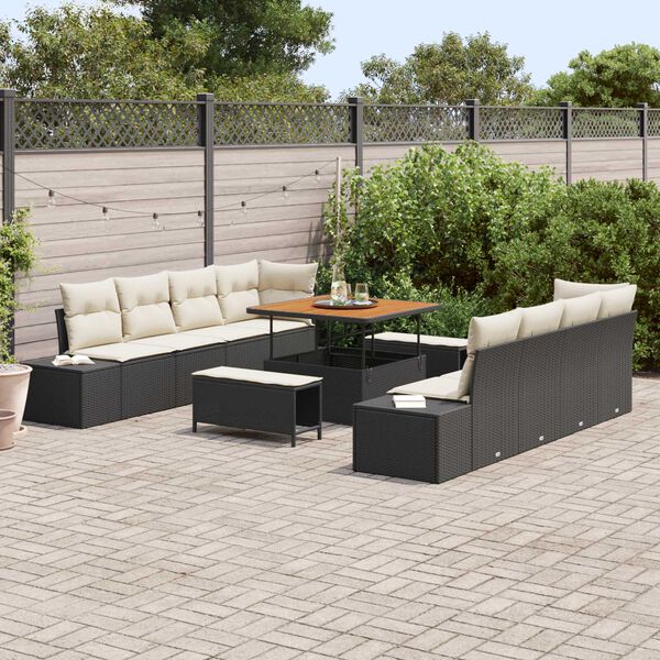 vidaXL Tuinbankenset met kussen 11 pcs Zwart poly rattan