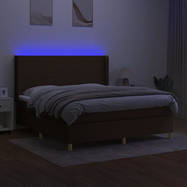 vidaXL Boxspring met matras en LED stof donkerbruin 180x200 cm
