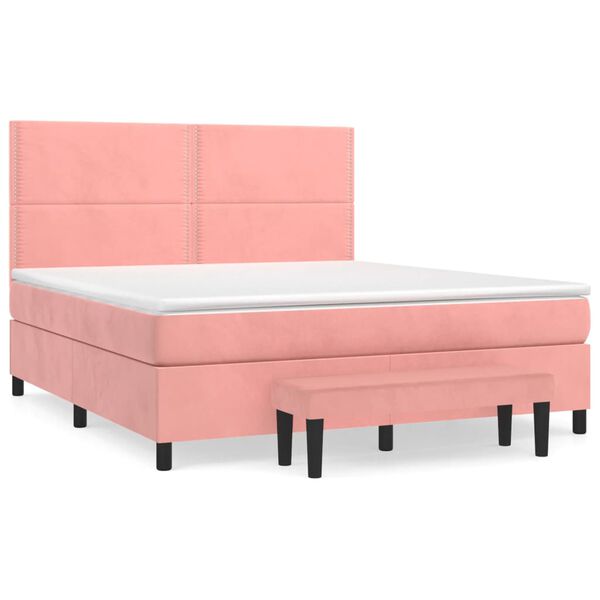 vidaXL Boxspring met matras fluweel roze 180x200 cm