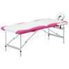 vidaXL Massagetafel inklapbaar 2 zones aluminium wit en roze