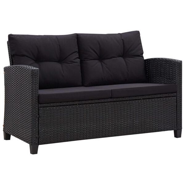 vidaXL 3-delige Loungeset met kussens poly rattan zwart
