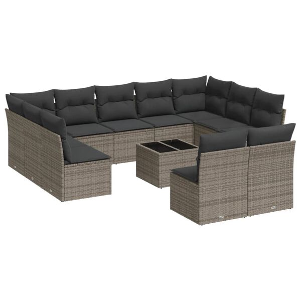 vidaXL 12-delige Loungeset met kussens poly rattan grijs