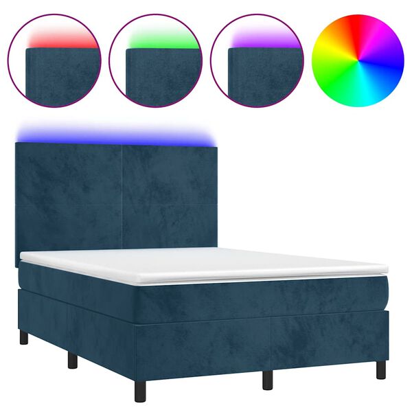vidaXL Boxspring met matras en LED fluweel donkerblauw 140x190 cm