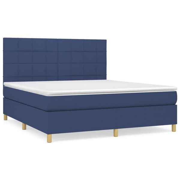 vidaXL Boxspring met matras stof blauw 160x200 cm