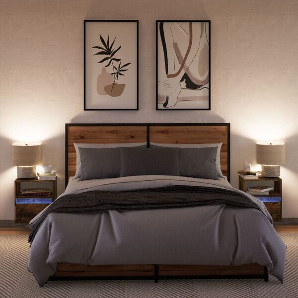 vidaXL Nachtkastjes met LED's 2 st wandgemonteerd gerookt eikenkleurig