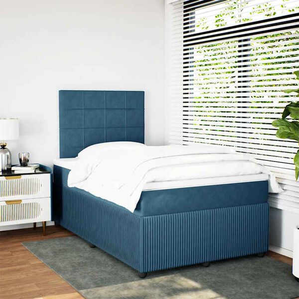 vidaXL Boxspring met matras fluweel donkerblauw 120x190 cm