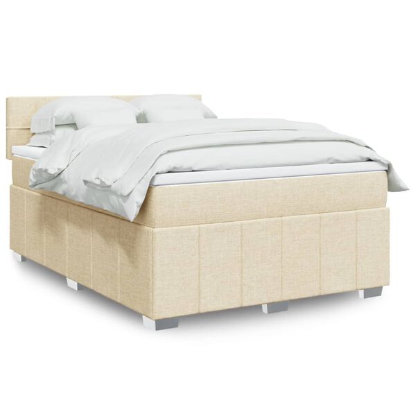 vidaXL Boxspring met matras stof cr&egrave;mekleurig 140x200 cm