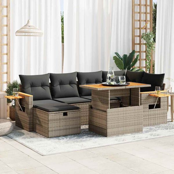 vidaXL 8-delige Loungeset met kussens poly rattan grijs