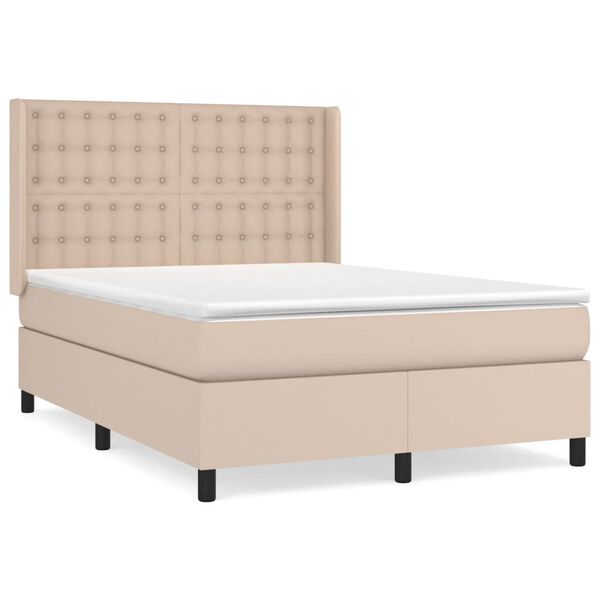vidaXL Boxspring met matras kunstleer cappuccinokleurig 140x190 cm