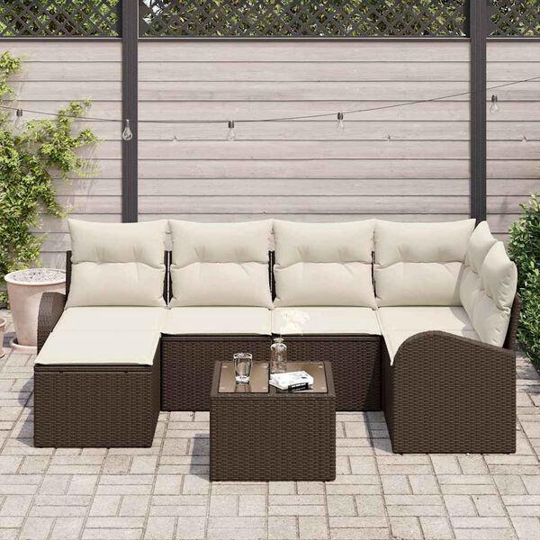 vidaXL Tuinbankenset 7 pcs Bruin poly rattan