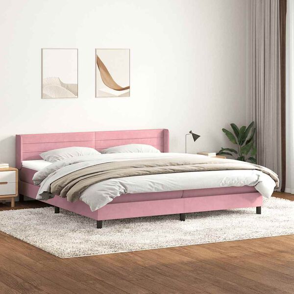vidaXL Boxspring met matras fluweel roze 200x220 cm