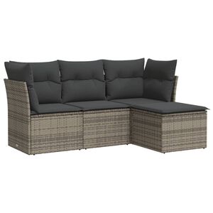 vidaXL 4-delige Loungeset met kussens poly rattan grijs