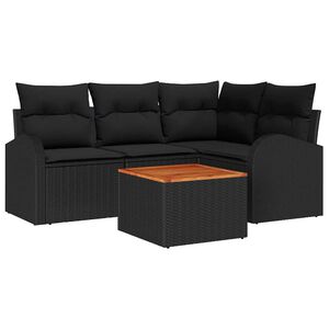 vidaXL Tuinbankenset met kussen 5 pcs Zwart poly rattan