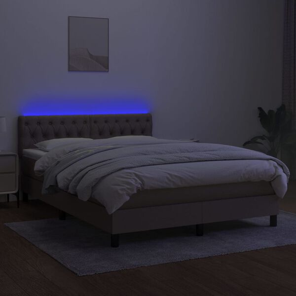 vidaXL Boxspring met matras en LED stof taupe 140x200 cm
