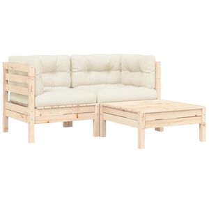 vidaXL 3-delige Loungeset met cr&egrave;mekleurige kussens massief grenenhout