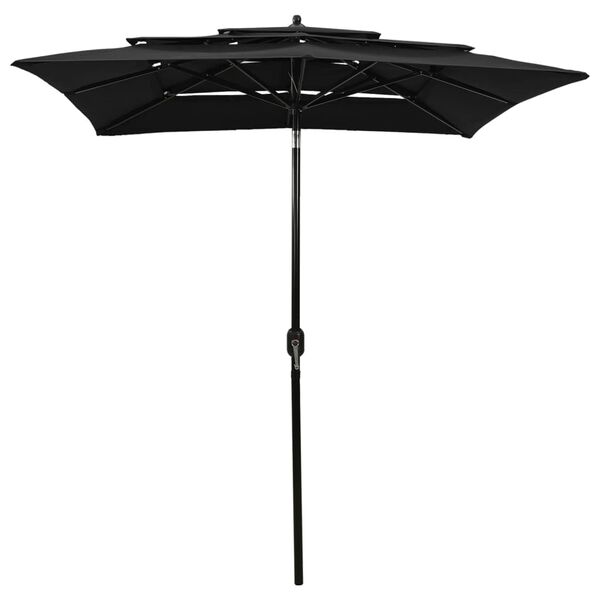 vidaXL Parasol 3-laags met aluminium paal 2x2 m zwart