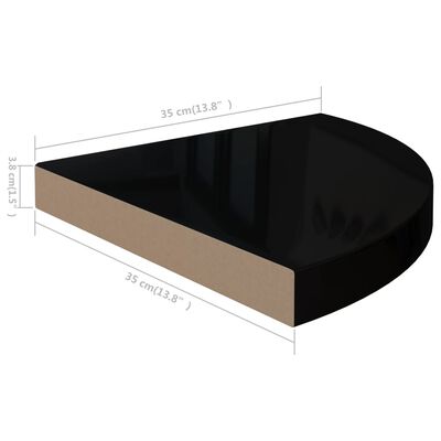 vidaXL Hoekschap zwevend 35x35x3,8 cm MDF hoogglans zwart