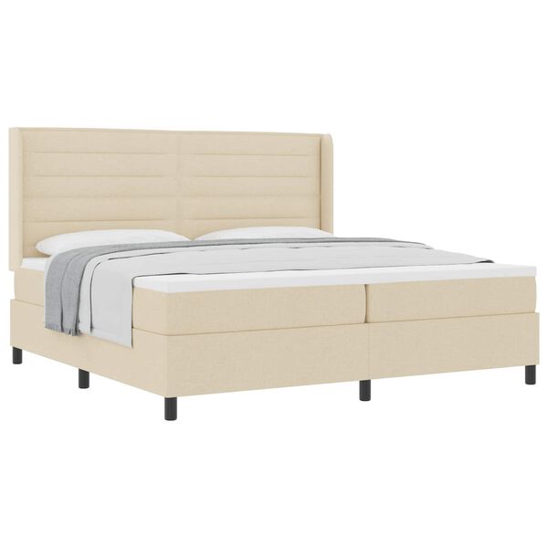 vidaXL Boxspring bed met matras met hoofdeinde Cr&egrave;me 200 x 200 cm Stof