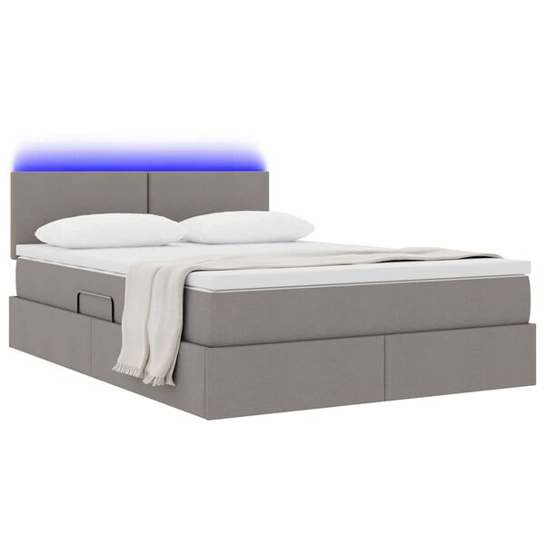 vidaXL Opbergbed met LED met matras Taupe 140 x 190 cm Polyester