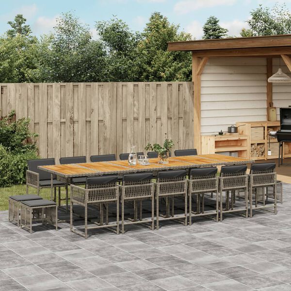 vidaXL 17-delige Tuinset met kussens poly rattan grijs