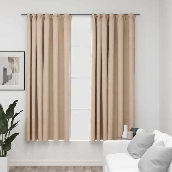 vidaXL Gordijnen linnen-look verduisterend haken 2 st 140x175 cm beige