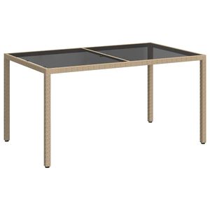 vidaXL Tuintafel 150x90x75 cm gehard glas en poly rattan beige
