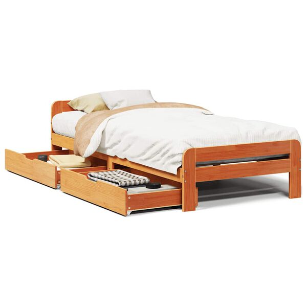 vidaXL Bedframe zonder matras massief grenenhout wasbruin 75x190 cm