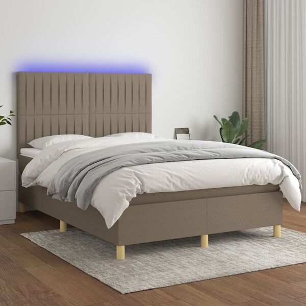 vidaXL Boxspring met matras en LED stof taupe 140x190 cm