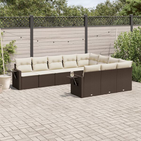 vidaXL 10-delige Loungeset met kussens poly rattan bruin